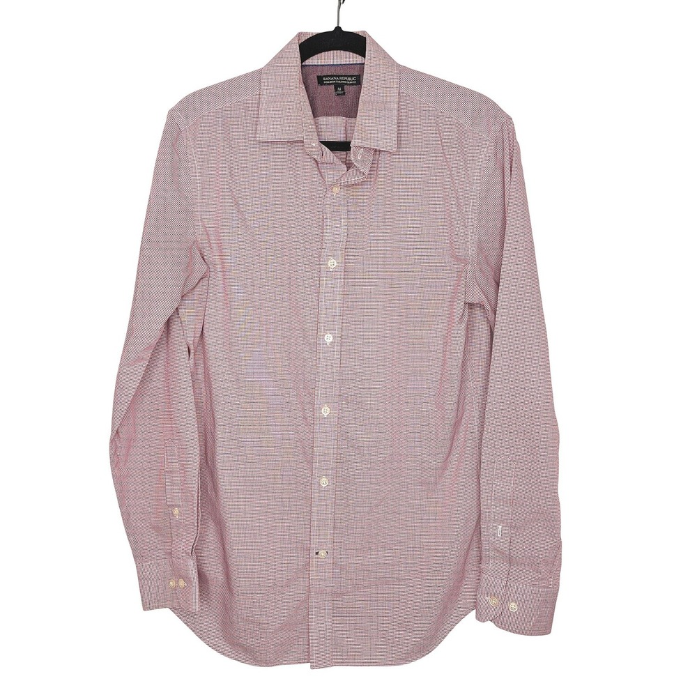 Banana Republic Shirt Mens M Red Non-Iron Tailored Slim Fit Micro Check Shirt
